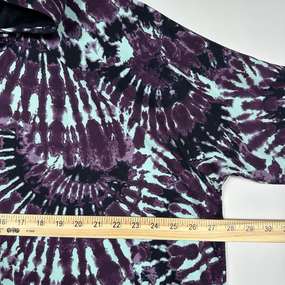 Lularoe Plus Size 3XL Tie Dye Black Purple Aqua Hoodie Knit Pull Over - Picture 5 of 6